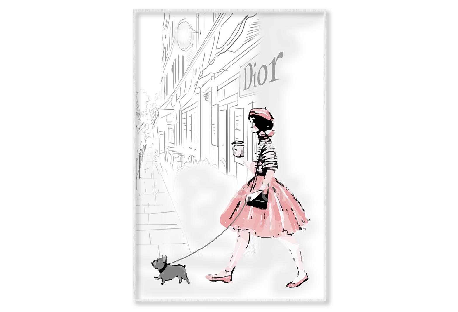 Pink Girl With her Puppy Fashion Wall Art Limited Edition High Quality Print Canvas Box Framed White