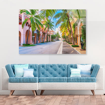 Palm Trees in Streets of Florida Acrylic Glass Print Tempered Glass Wall Art 100% Made in Australia Ready to Hang - Bella Home Decor