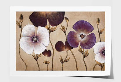 White & Purple Flowers, Lotus Poppy Wall Art Limited Edition High Quality Print