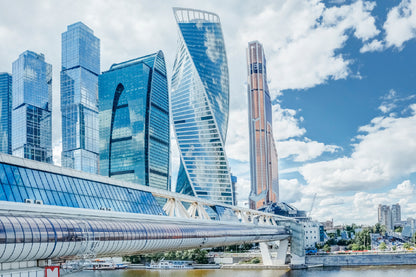 Mirror Skyscrapers In Moscow City Glass Framed Wall Art, Ready to Hang Quality Print