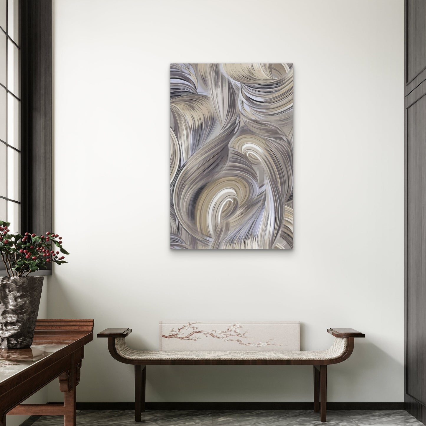 Neutral Swirl Pattern Flow 60x90cm Metal Print Ready to Hang - Bella Home Decor