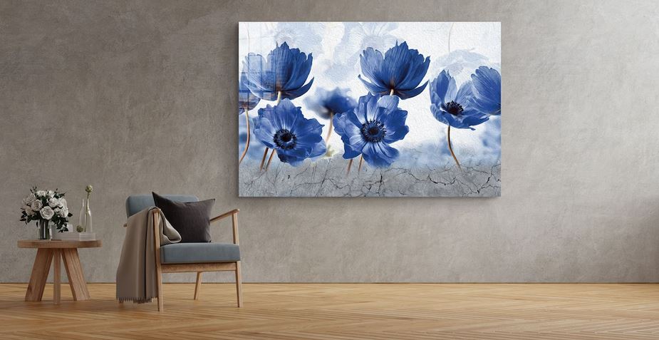 Blue Flowers Watercolor UV Direct Aluminum Print Australian Made Quality