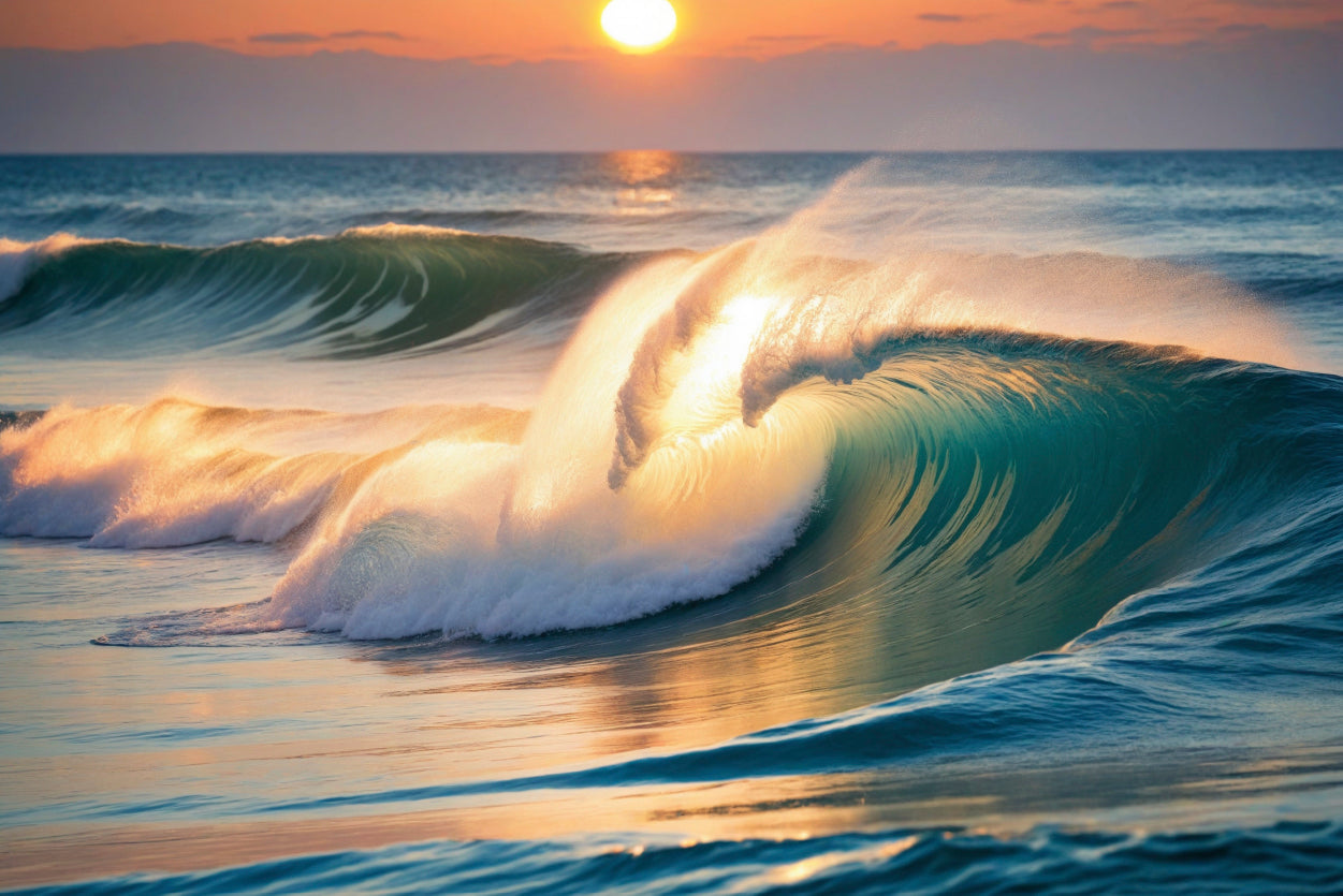 Sea Wave Close Up At Sunset Time Print 100% Australian Made - Bella Home Decor
