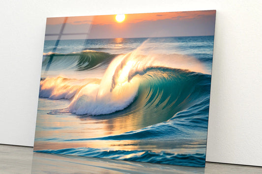 Sea Wave Close Up At Sunset Time Acrylic Glass Print Tempered Glass Wall Art 100% Made in Australia Ready to Hang