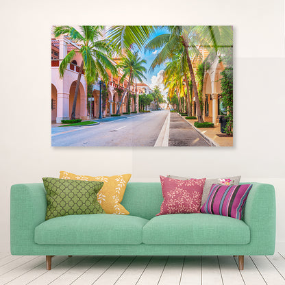 Palm Trees in Streets of Florida Acrylic Glass Print Tempered Glass Wall Art 100% Made in Australia Ready to Hang - Bella Home Decor
