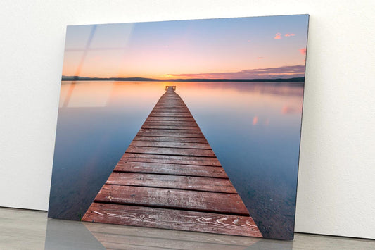 Old Wooden Pier at Sunset Long Exposure, Linear Perspective Acrylic Glass Print Tempered Glass Wall Art 100% Made in Australia Ready to Hang - Bella Home Decor