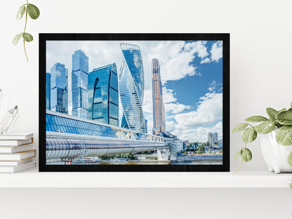 Mirror Skyscrapers In Moscow City Glass Framed Wall Art, Ready to Hang Quality Print Without White Border Black