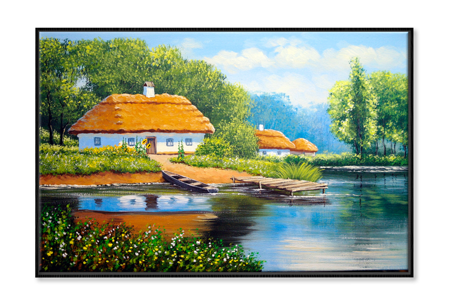 Beautiful Nature, Old Village, House Oil Painting Wall Art Limited Edition High Quality Print Canvas Box Framed Black