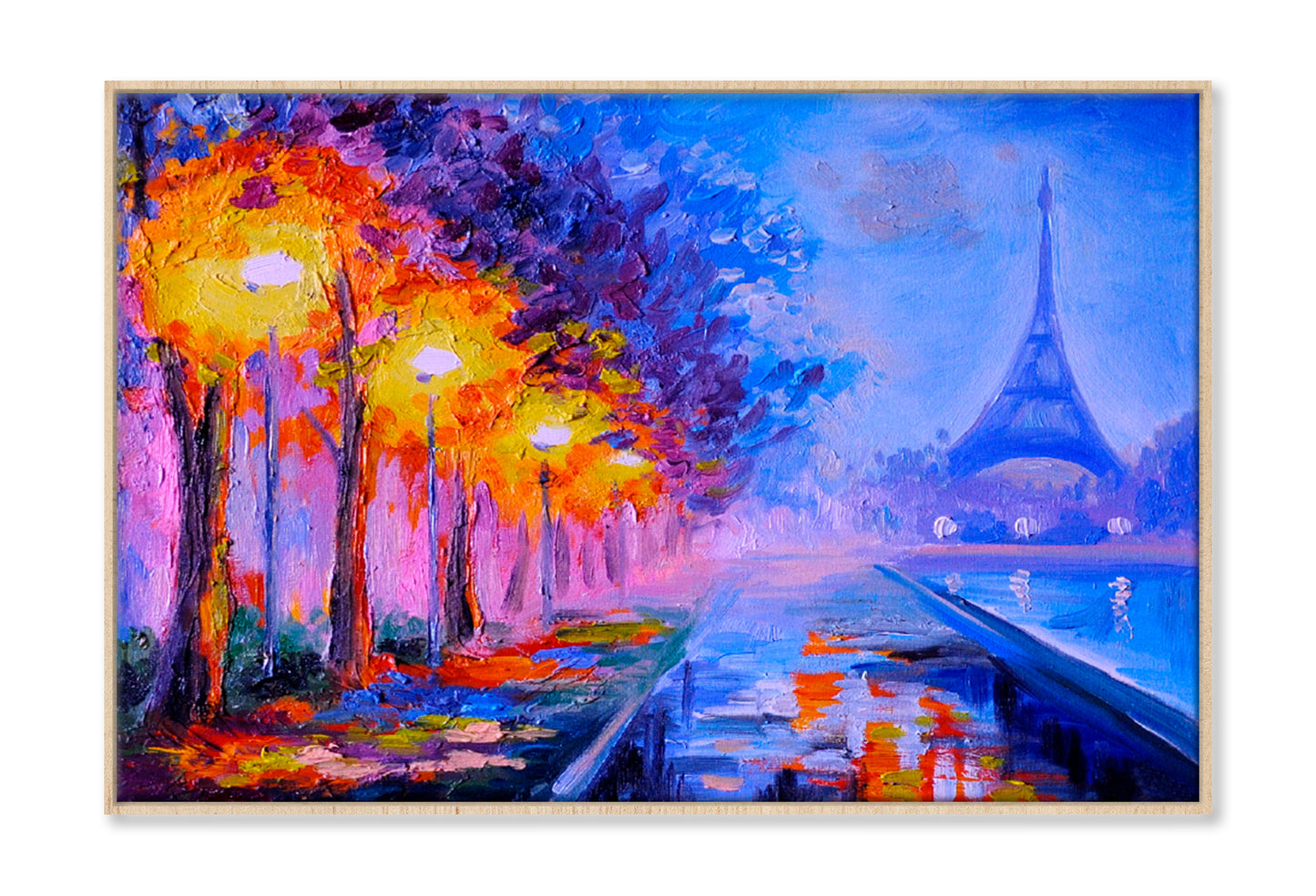 Eiffel Tower Night Street Paint Limited Edition High Quality Print Canvas Box Framed Natural