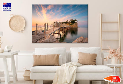 Wooden Pier With Sea Clifs Island Print 100% Australian Made