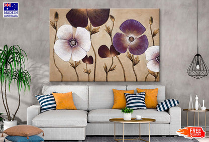 White & Purple Flowers, Lotus Poppy Wall Art Limited Edition High Quality Print