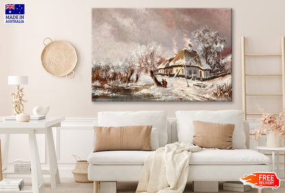 Rural Landscape Old Village, Old House In Winter Oil Painting Wall Art Limited Edition High Quality Print