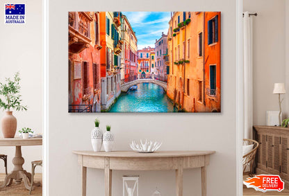 Narrow Canal with A Bridge in The Middle Wall Art Decor 100% Australian Made