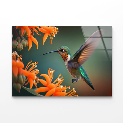 Hummingbird Flies over a Bright Flower Acrylic Glass Print Tempered Glass Wall Art 100% Made in Australia Ready to Hang - Bella Home Decor