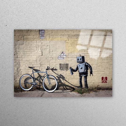 Robot And Bicycle Acrylic Glass Print Tempered Glass Wall Art 100% Made in Australia Ready to Hang