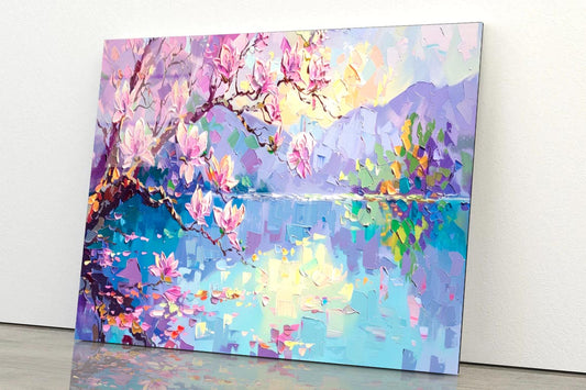 Watercolor Of Cherry Blossoms Landscape  Acrylic Glass Print Tempered Glass Wall Art 100% Made in Australia Ready to Hang