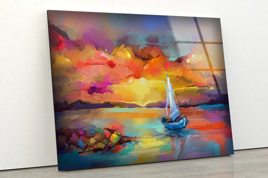 Boat on Sea Watercolor UV Direct Aluminum Print Australian Made Quality