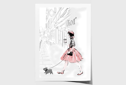 Pink Girl With her Puppy Fashion Wall Art Limited Edition High Quality Print Unframed Roll Canvas None