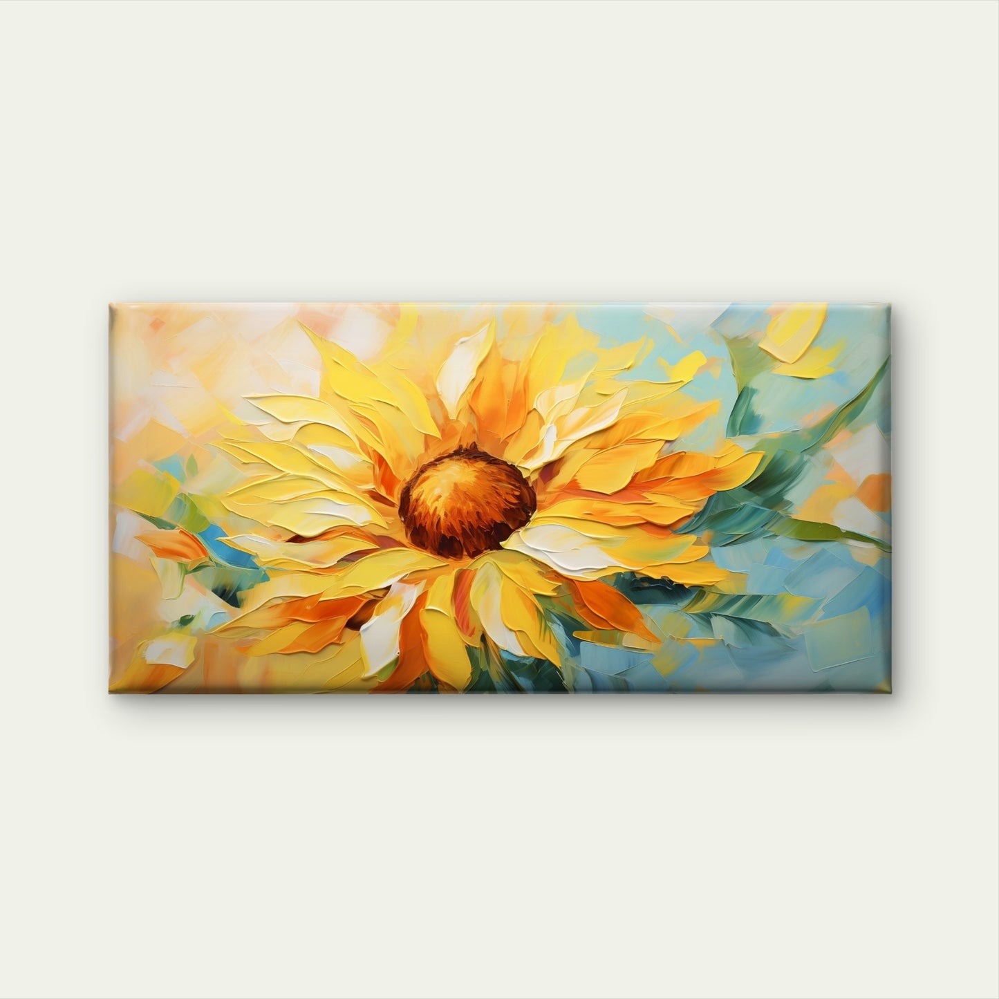 Bright Yellow Sunflowers Abstract Painting Wall Art Canvas Office Home Room Framed 120x60cm - Bella Home Decor
