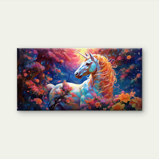 Magical Unicorn Rainbow Floral Fantasy Wall Art Canvas Office Home Framed 120x60cm