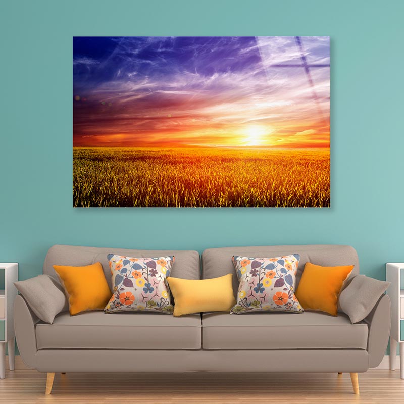 Green Field with Sky Acrylic Glass Print Tempered Glass Wall Art 100% Made in Australia Ready to Hang