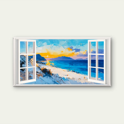 Blue Coastal Ocean Sunrise Wall Art Canvas Office Home Room Framed 120x60cm