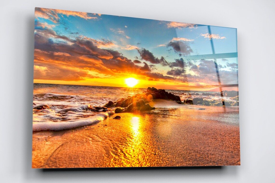 Maui Ocean Beach Sunset Acrylic Glass Print Tempered Glass Wall Art 100% Made in Australia Ready to Hang