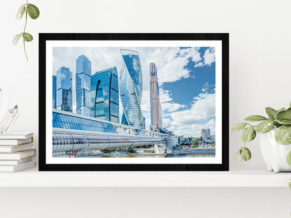 Mirror Skyscrapers In Moscow City Glass Framed Wall Art, Ready to Hang Quality Print With White Border Black