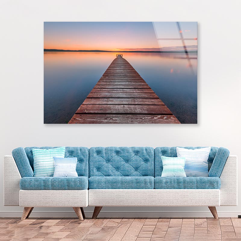 Old Wooden Pier at Sunset Long Exposure, Linear Perspective Acrylic Glass Print Tempered Glass Wall Art 100% Made in Australia Ready to Hang - Bella Home Decor