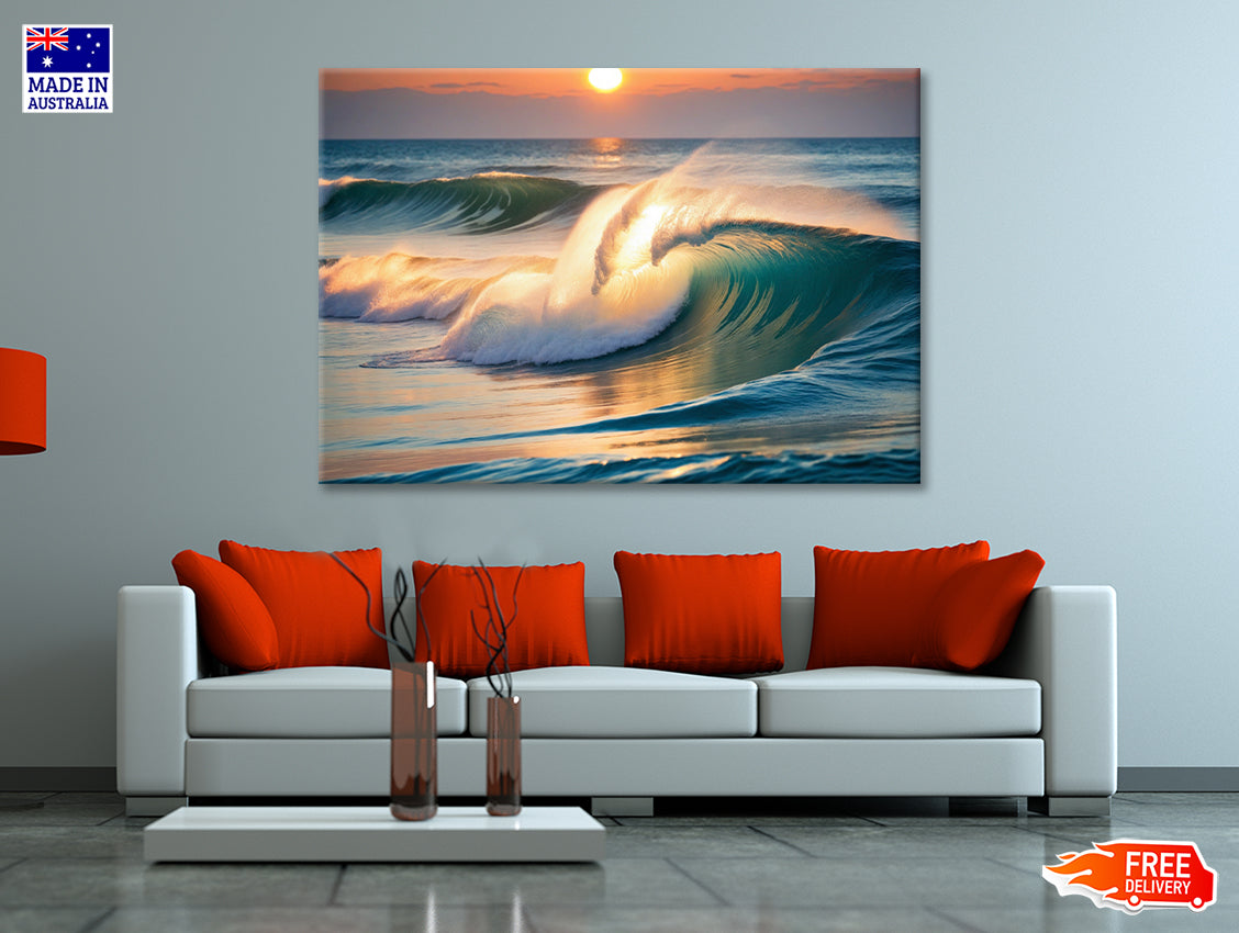 Sea Wave Close Up At Sunset Time Print 100% Australian Made - Bella Home Decor