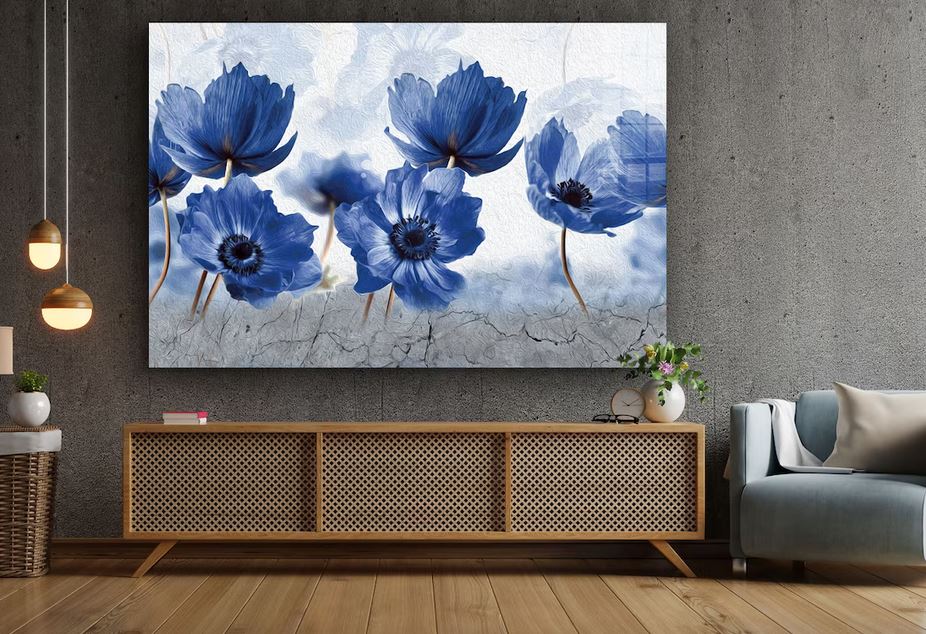 Blue Flowers Watercolor UV Direct Aluminum Print Australian Made Quality