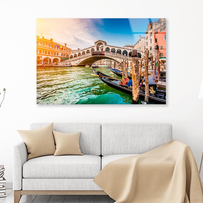 Rialto Bridge at Sunset in Venice, Italy  Acrylic Glass Print Tempered Glass Wall Art 100% Made in Australia Ready to Hang