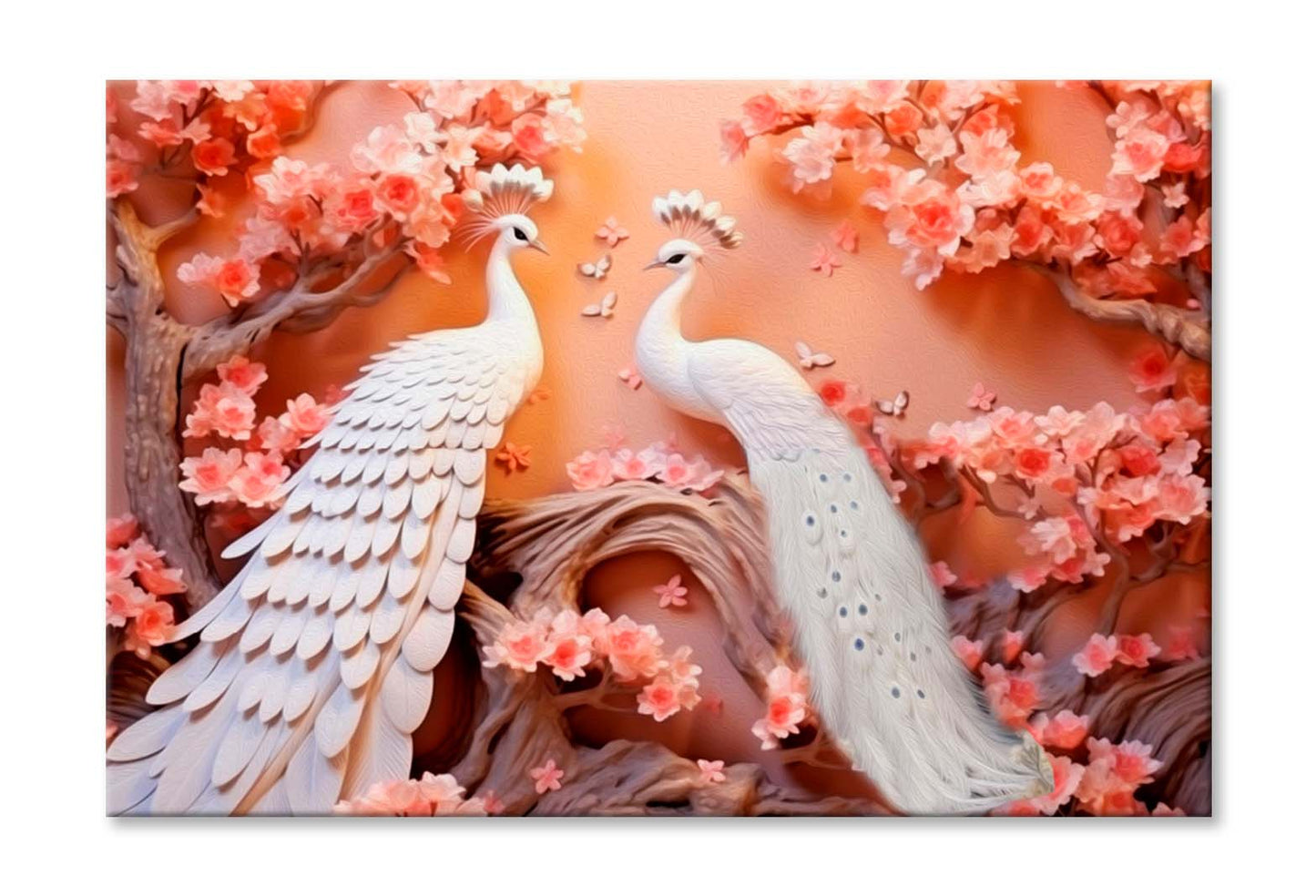 Pink Flowers & Peacock Wall Art Limited Edition High Quality Print