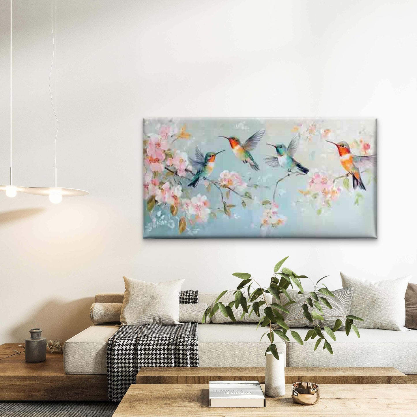 Hummingbirds in Flight Among Wall Art Canvas Office Home Room Framed 120x60cm - Bella Home Decor