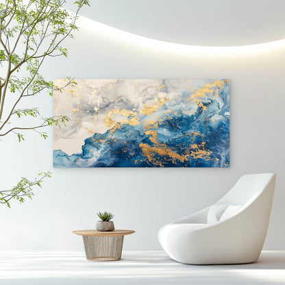 Gold Memories On Faded Blue Wall Art Canvas Office Home Room Framed 120x60cm - Bella Home Decor