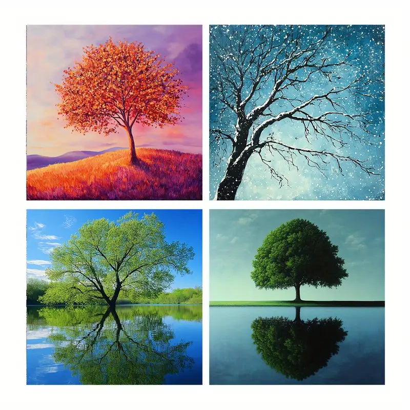 4pcs  Lake Art Prints, Tree Wall Art Canvas Framed