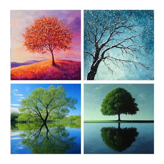 4pcs  Lake Art Prints, Tree Wall Art Canvas Framed