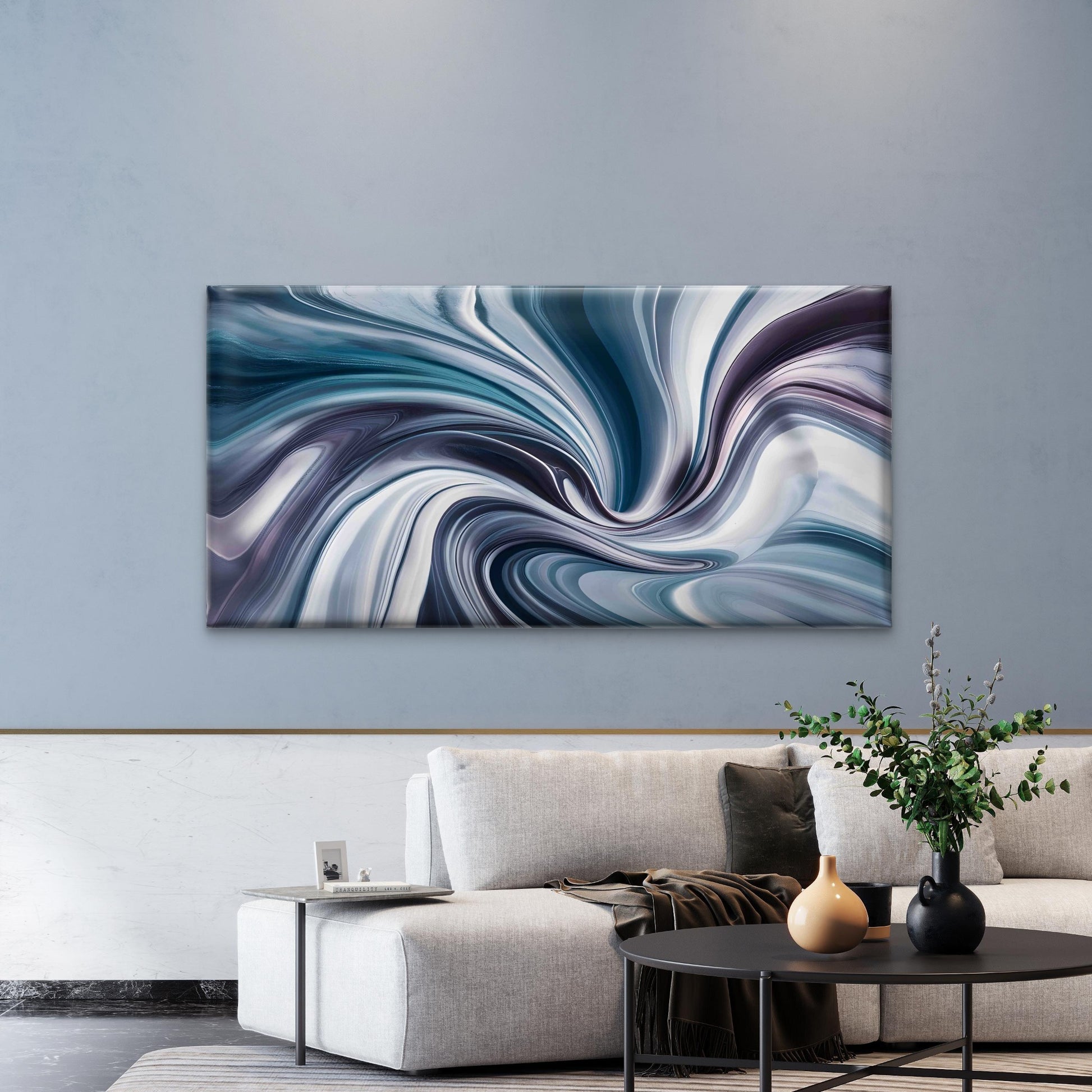 Blue White Abstract Background Wall Art Canvas Office Home Room Framed 120x60cm - Bella Home Decor