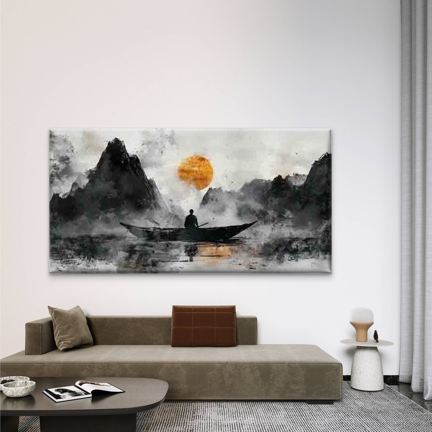 Silhouette of a Figure Rowing Wall Art Canvas Office Home Room Framed 120x60cm