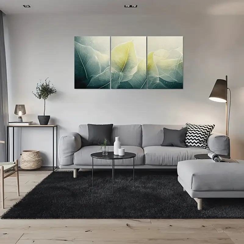 3pcs Abstract Leaf Art Triptych Metal Print Ready to Hang Art - Bella Home Decor