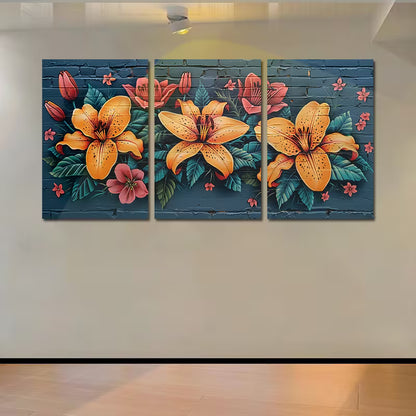 3pcs Vibrant Lilies and Roses Wall Art Set Canvas Framed 50x70cm - High Quality Print 100% Australian Made Wall Canvas Ready to Hang