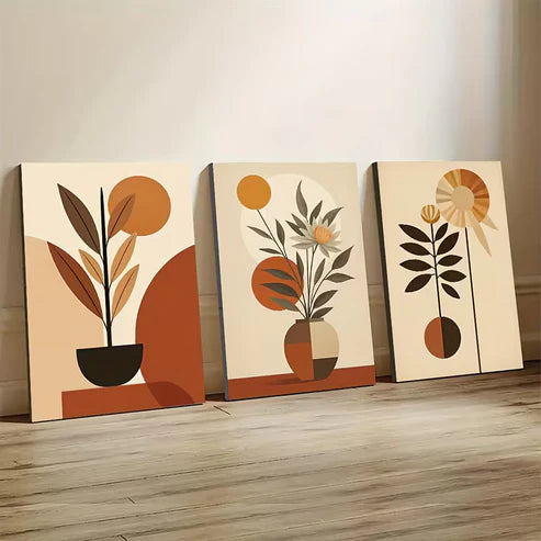 3pcs Abstract Floral Modern Geometric Wall Art Set Canvas Framed 50x70cm - High Quality Print 100% Australian Made Wall Canvas Ready to Hang