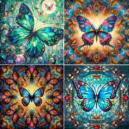 4pcs Beginner Butterfly Animal Wall Art Canvas Framed