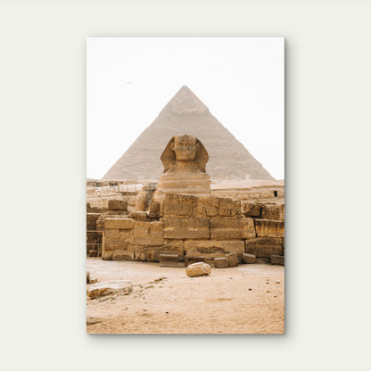 Great Sphinx of Giza with the Great Pyramid 60x90cm Metal Print Ready to Hang