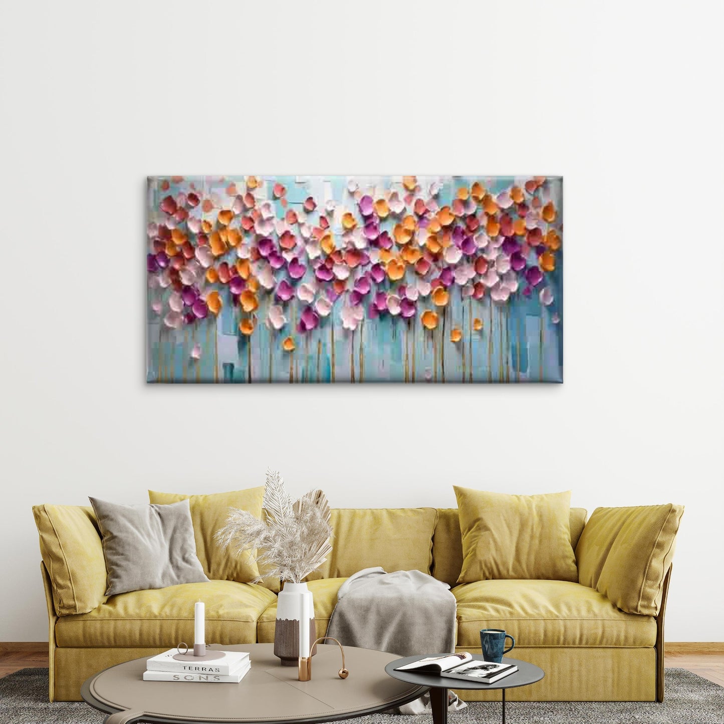 Abstract Landscape with a Blue Wall Art Canvas Office Home Room Framed 120x60cm - Bella Home Decor