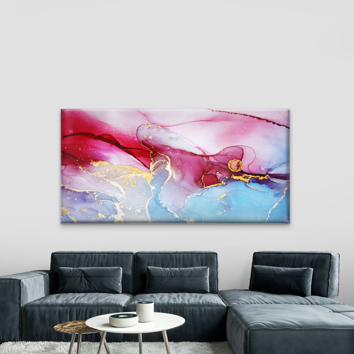 Crimson Blue Golden Abstract Wall Art Canvas Office Home Room Framed 120x60cm