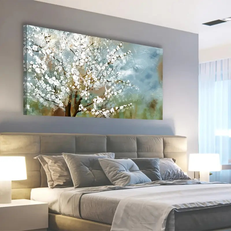 Modern Abstract Blossoming Plum Tree Wall Art canvas office home room framed 120x60cm - Bella Home Decor
