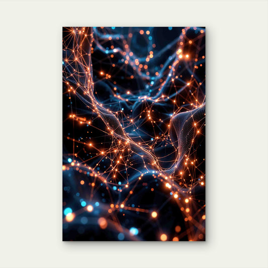 Glowing Neural Network Connections 60x90cm Metal Print Ready to Hang