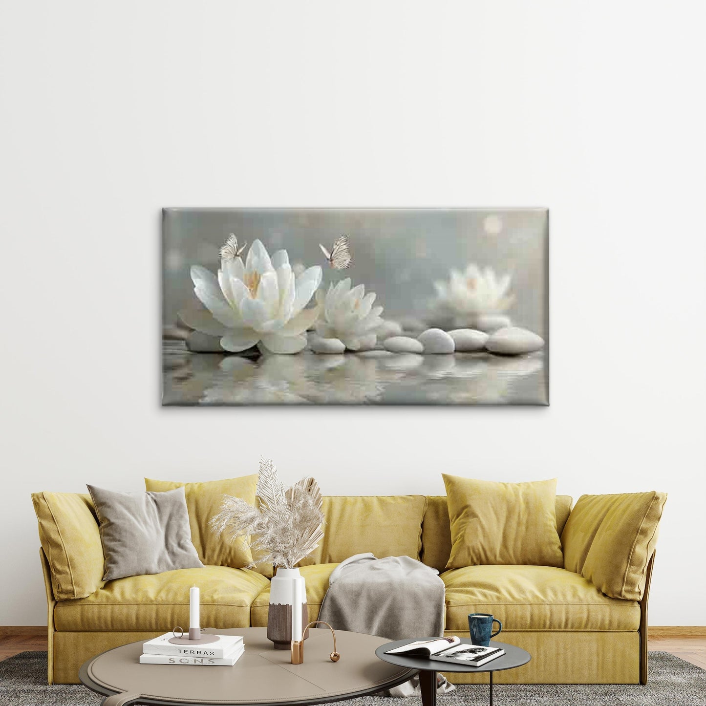 Lotus Accompanied by Butterflie Wall Art Canvas Office Home Room Framed 120x60cm