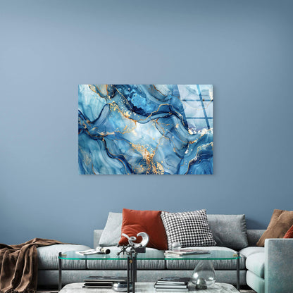 Dark Blue Ocean Fluid Art Glass Printing Wall Art Australian Made Quality
